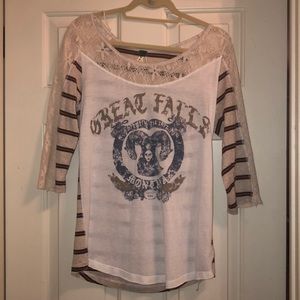 Free People striped lace 3/4 baseball tee
